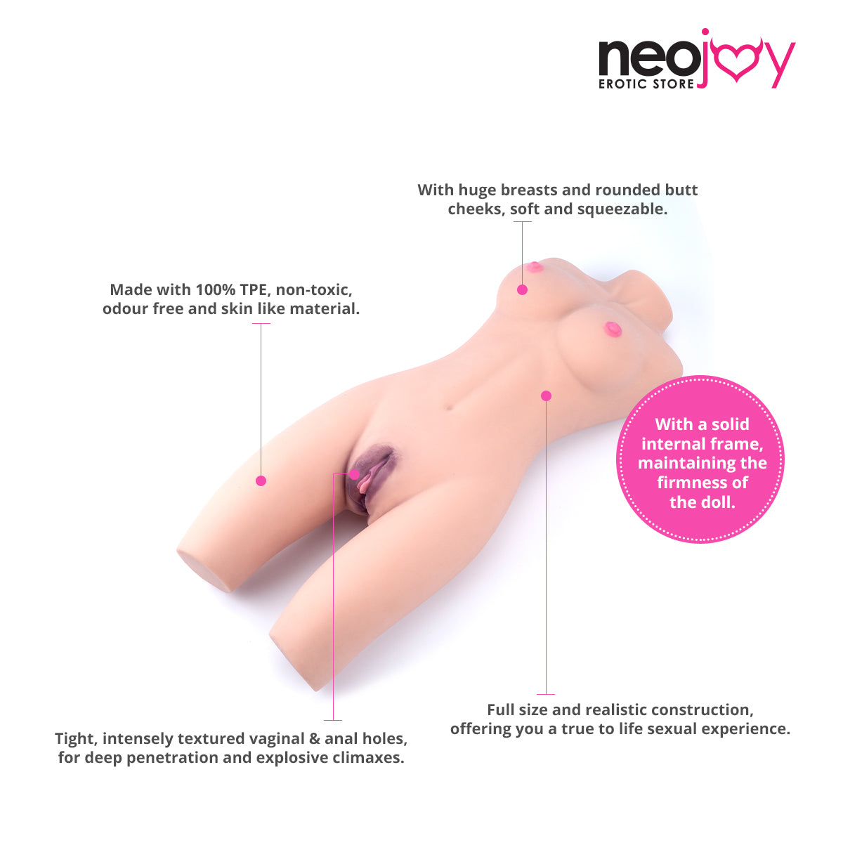 Neojoy - Big half body Sex Torso with Flexible Skeleton - Skin  - 7.5Kg