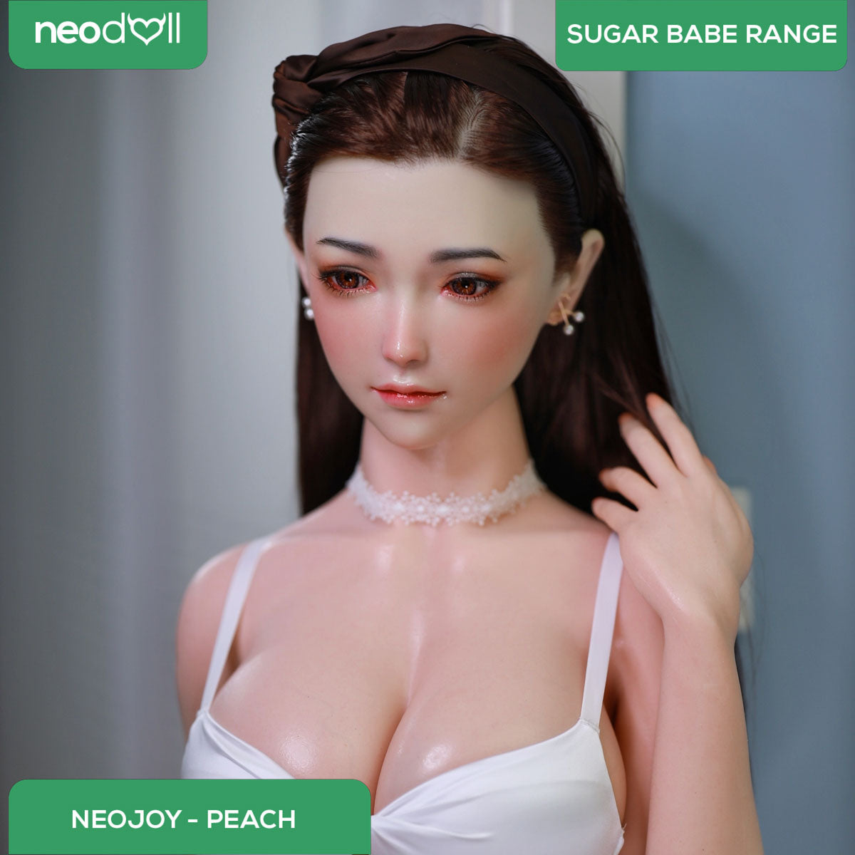 Neodoll Sugar Babe - Peach- Silicone TPE Hybrid Sex Doll - Gel Breast - Uterus - 157cm - Silicone Colour
