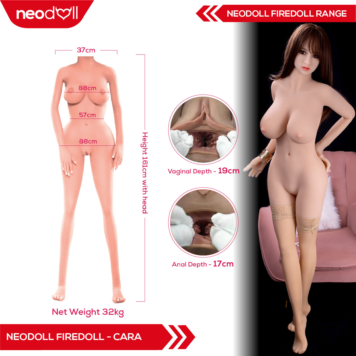 Fire Doll - Cara - Realistic Sex Doll - Tongue included - 161cm - Natural