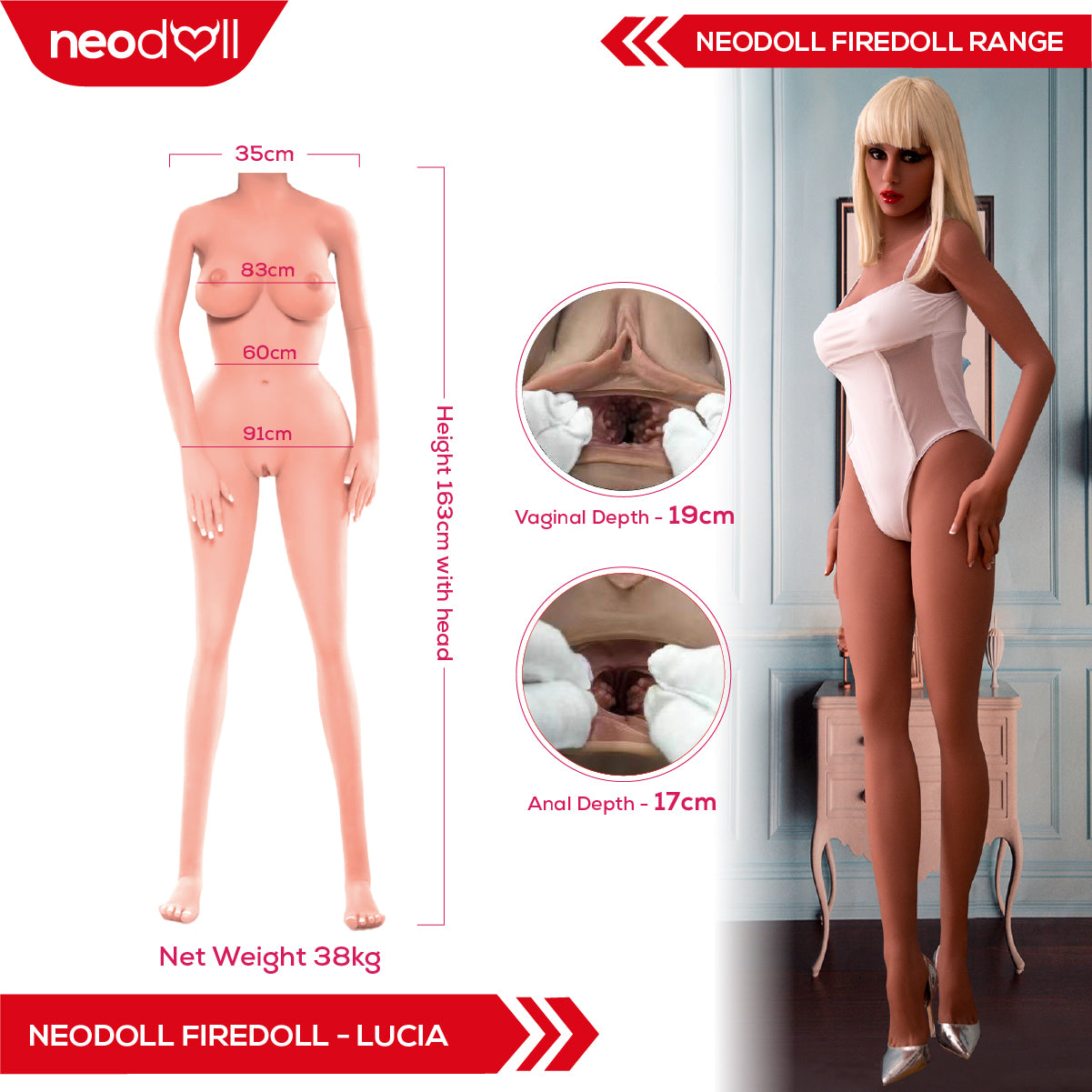 Firedoll - Lucia - Realistic Sex Doll - Tongue included - 163cm - Light Tan