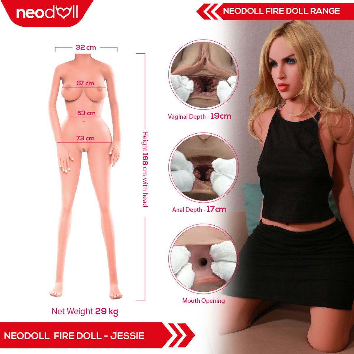 Fire Doll - Jessie - Realistic Sex Doll - Tongue included - 165cm - Light Tan