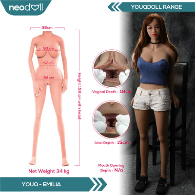 Sex Doll Emilia | 158cm Height | Light Tan Skin | Shrug & Standing | Youqdoll