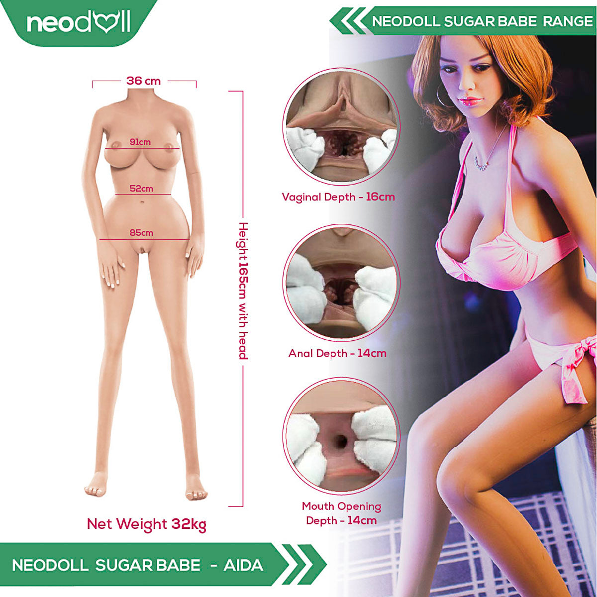 Sex Doll Aida | 165cm Height | Tan Skin | Shrug & Standing & Uterus & Gel Breast | Neodoll Sugar Babe