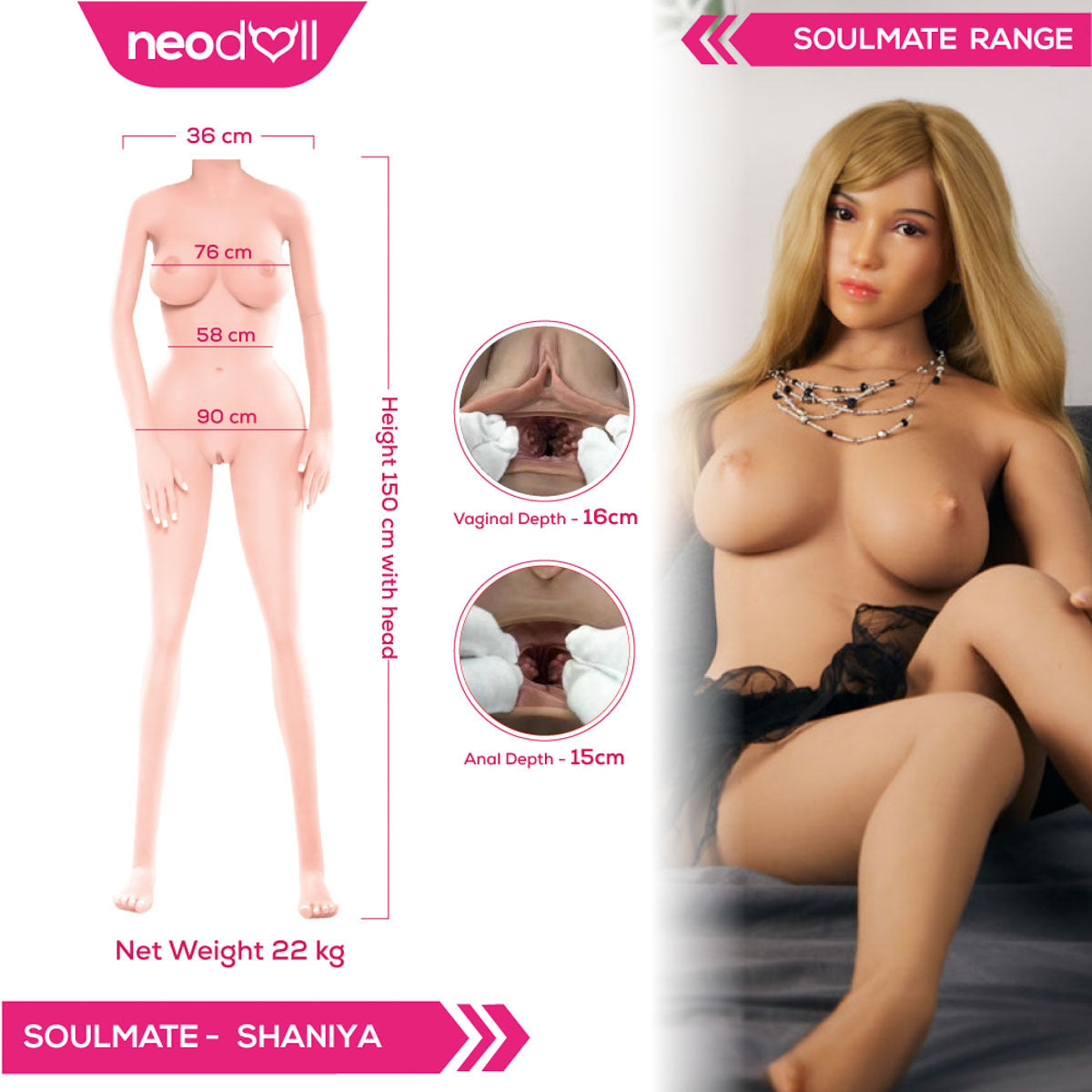 Soulmate - Shaniya - Full Silicone Sex Doll - Gel Breast - 150cm - Tan - Implanted hair