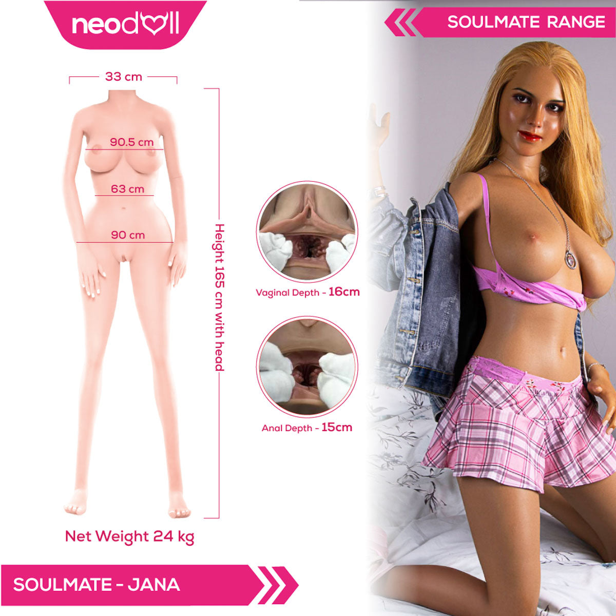 Soulmate - Jana - Full Silicone Sex Doll - Gel Breast - 165cm - Tan - Implanted hair