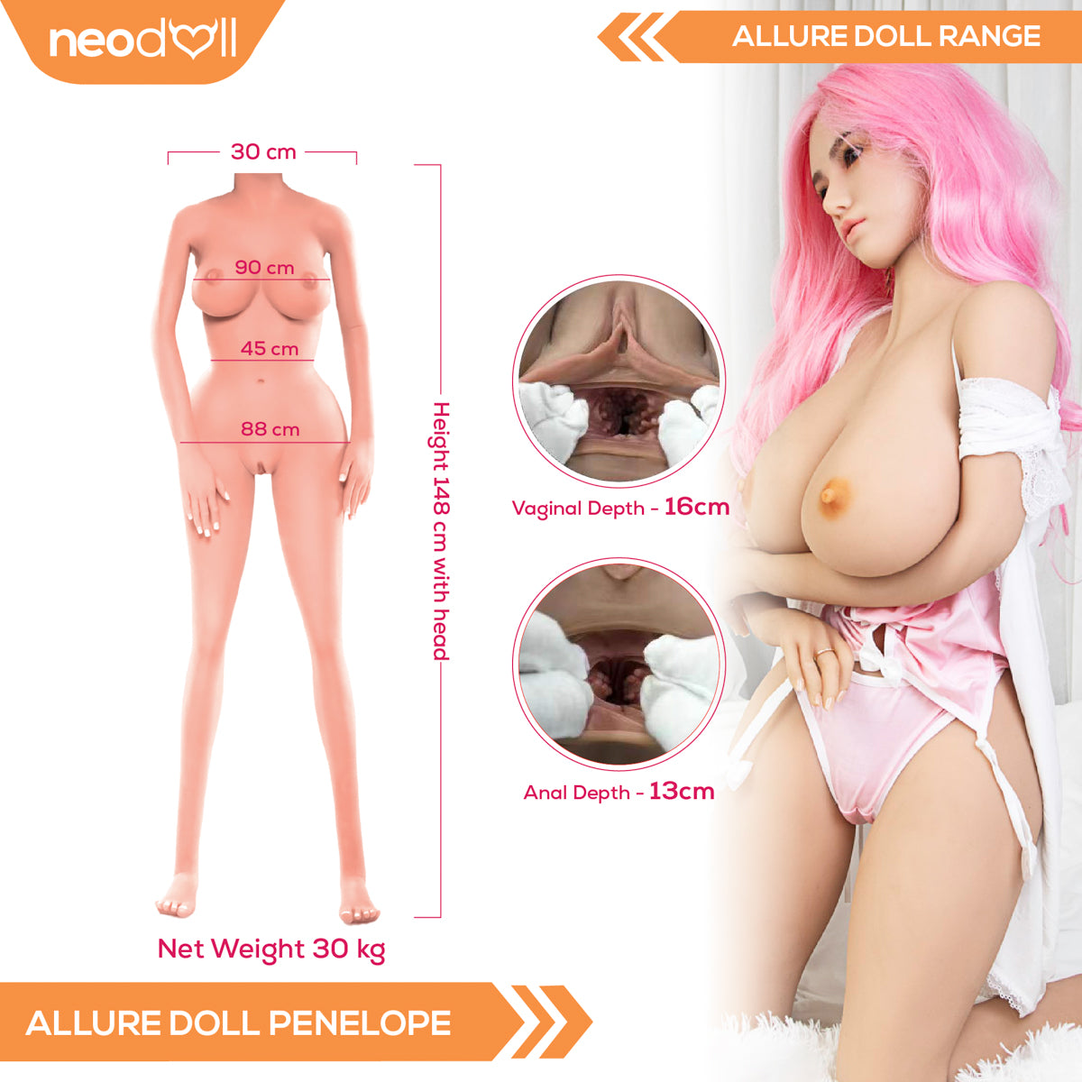 Neodoll Allure - Penelope - Silicone TPE Hybrid Sex Doll - 148cm - Tan