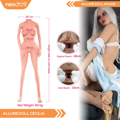 Neodoll Allure - Cecilia - Silicone TPE Hybrid Sex Doll - 148cm - Tan