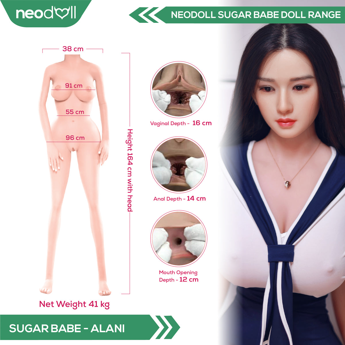 Silicone TPE Hybrid Sex Doll Alani | 164cm Height | Silicone Colour Skin | Shrug & Standing & Uterus & Gel Breast & Implanted Hair | Neodoll Sugar Babe