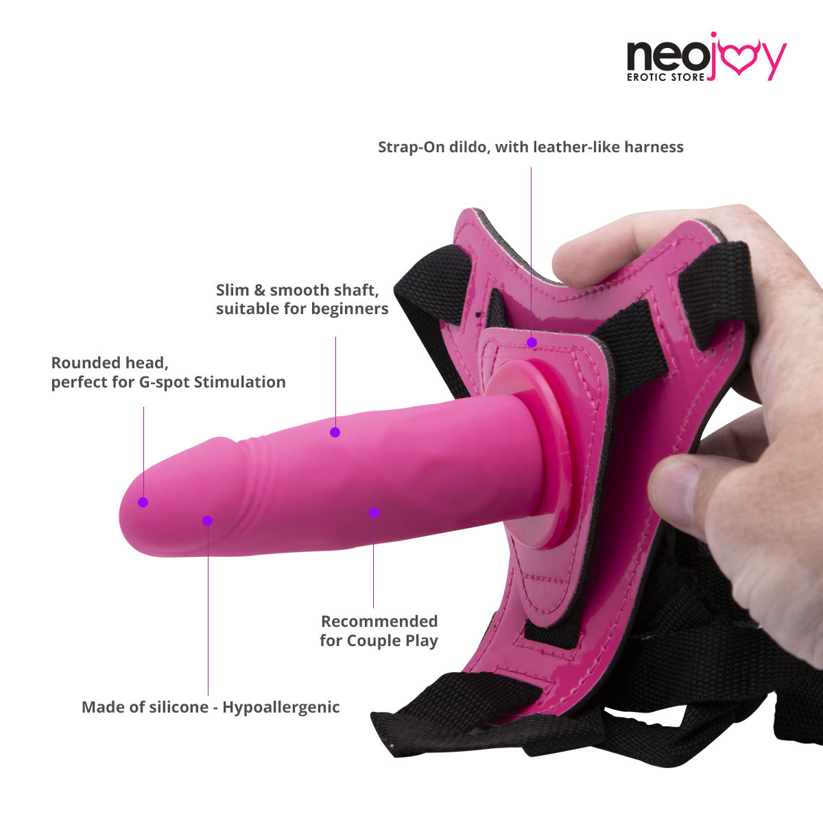 Neojoy Realistic Strap-Ons Dildo TPE with Suction Cup - Pink 4 inch - 11 cm 5