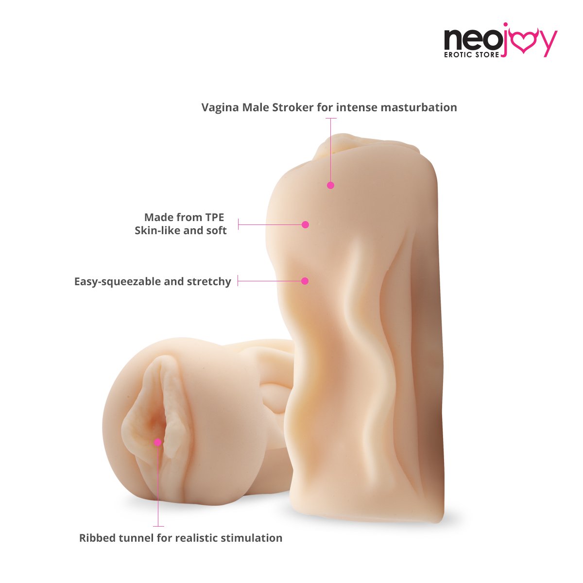 Neojoy Soft Vagina Stroker Sex Doll TPE Realistic Vagina & Ass - Flesh - 6 inch -15cm