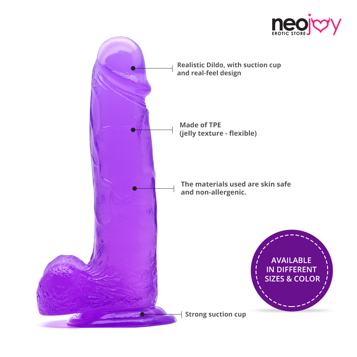 Neojoy 7.87 inch Jelly Dildo - Purple