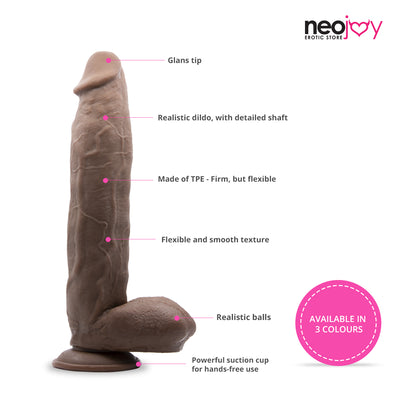 Neojoy Knight Dildo TPE With Suction Cup - Brown 12 Inch