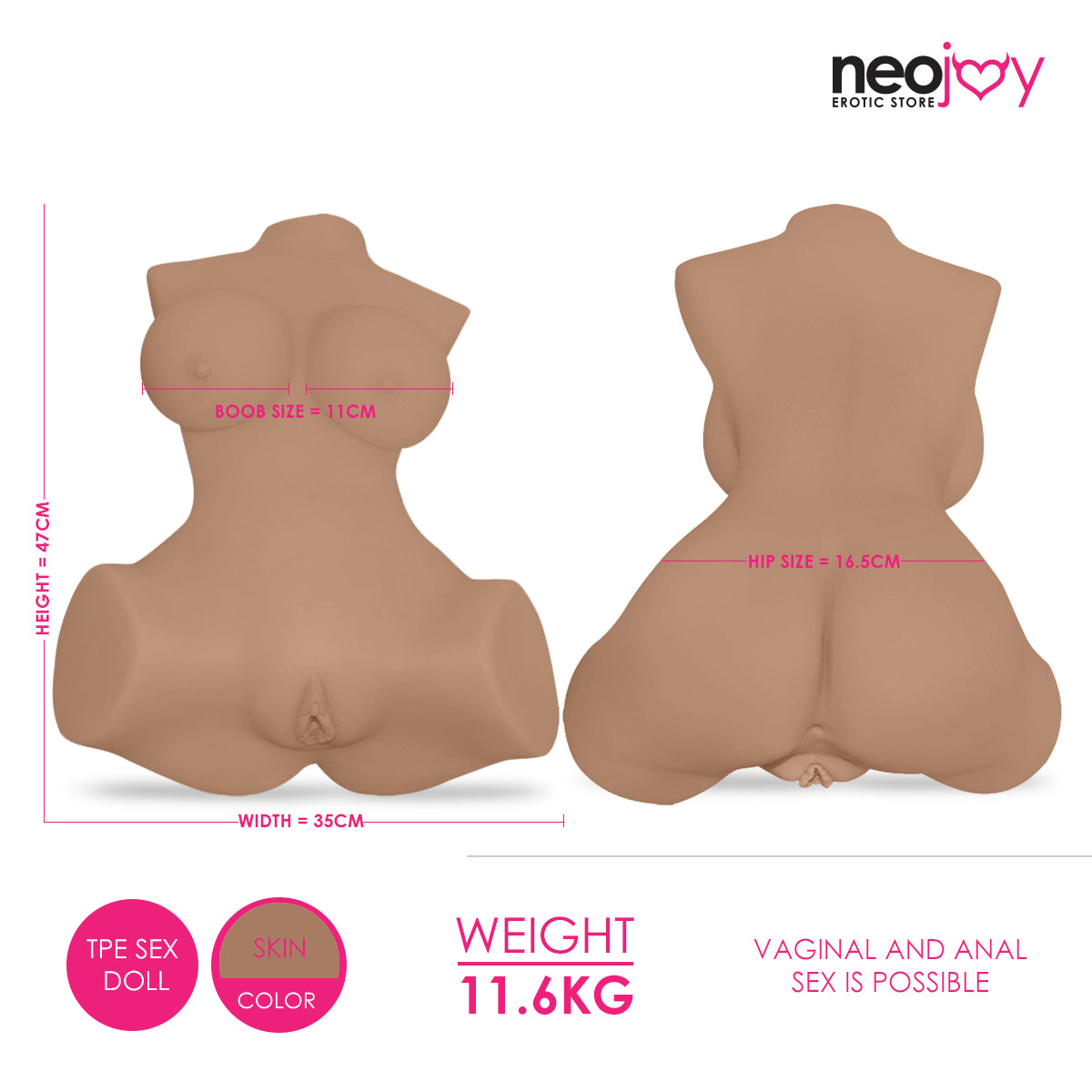 Neojoy - Geiko B Sex Love Doll - 11.6KG - TPE - 47cm - Latino