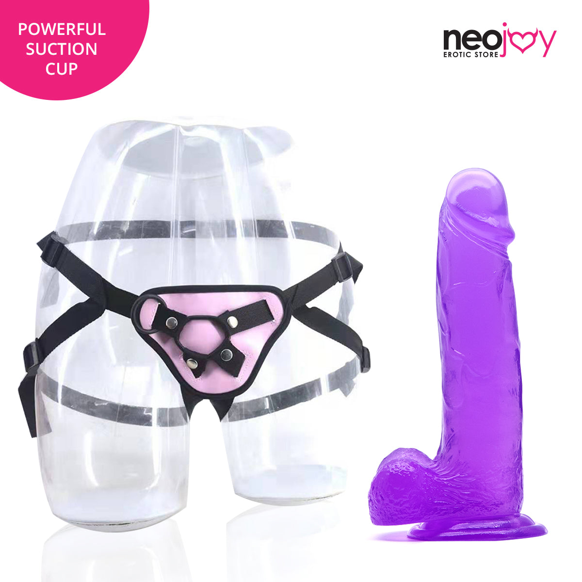 Neojoy - Jelly Dildo With Strap-On Dong - Purple - 20cm - 7.9 inch