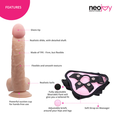 Neojoy - Girthy Lover Dildo With Strap-On Dong - Flesh - 25cm - 9.8 inch