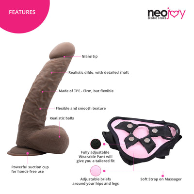 Neojoy - Girthy Lover Dildo With Strap-On Dong - Brown - 25cm - 9.8 inch