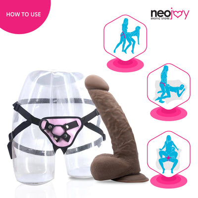 Neojoy - Girthy Lover Dildo With Strap-On Dong - Brown - 25cm - 9.8 inch