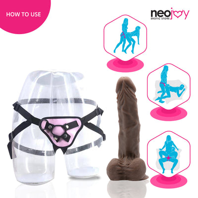 Neojoy - Ultra Realistic Dildo With Strap-On Dong - Brown - 24.5cm - 9.6 inch