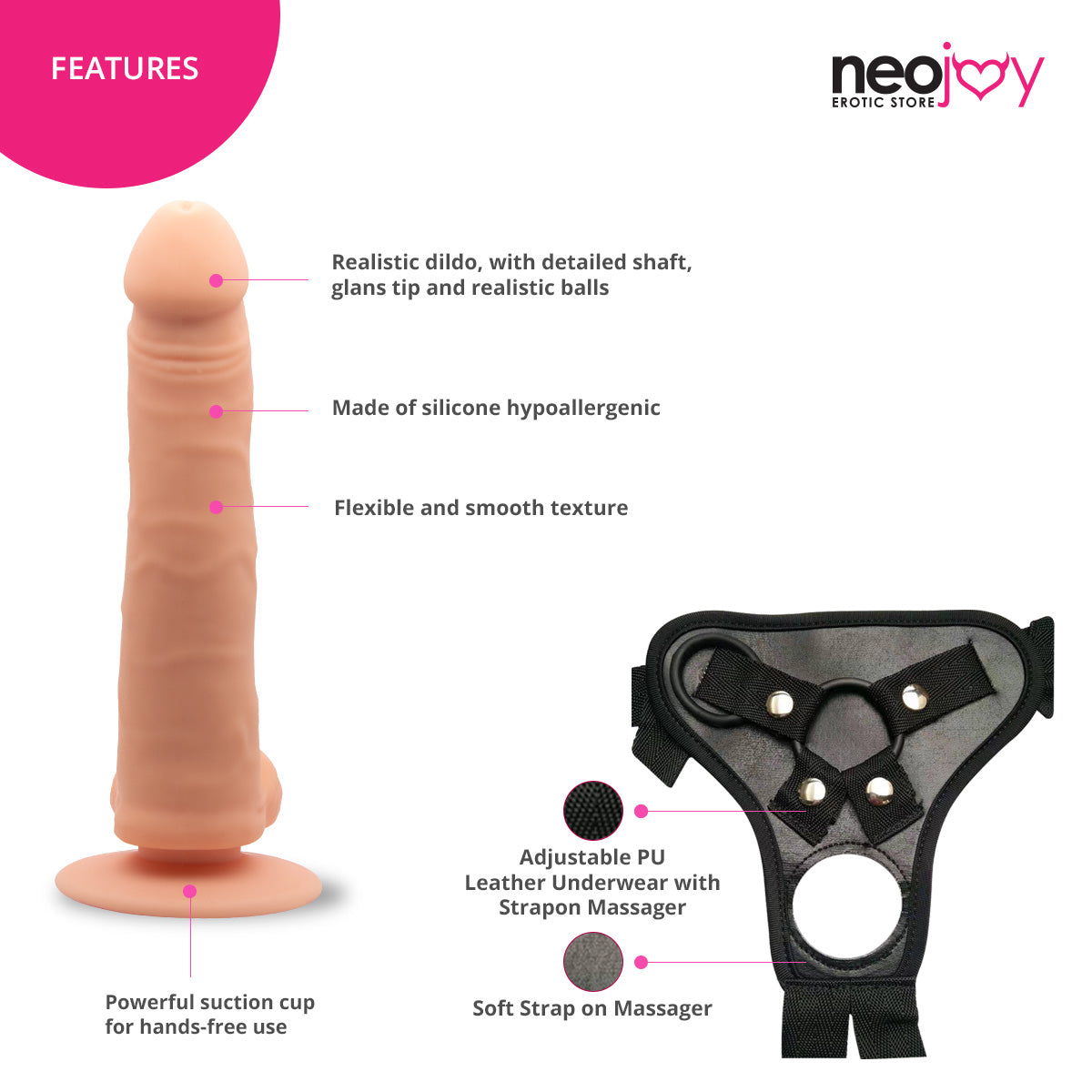 Neojoy - Daydream Realistic Dildo With Strap-On Dong Harness - Flesh - 22.3cm - 8.8 inch