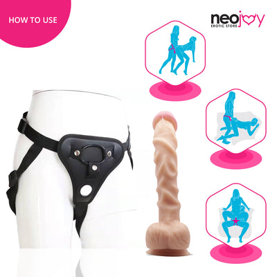 Neojoy - Super-Real Dildo With Strap-On Dong Harness - Flesh - 27.94cm - 11 inch