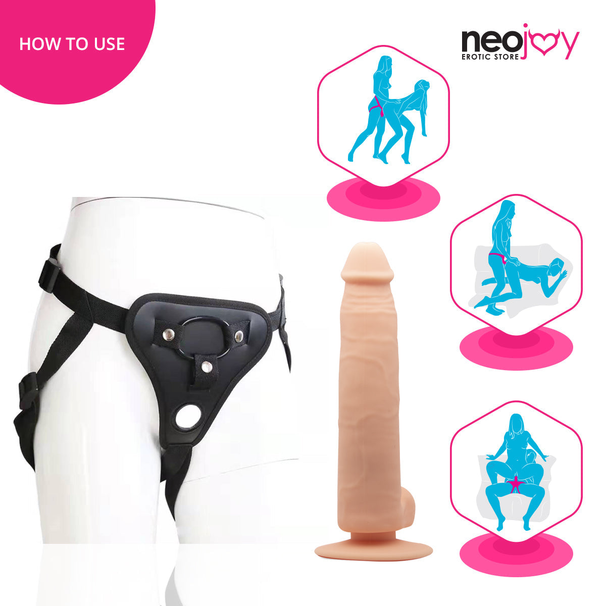 Neojoy - Bigshot Realistic Dildo With Strap-On Dong Harness - Flesh - 23.5cm - 9.3 inch