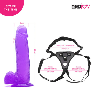 Neojoy - Jelly Dildo With Strap-On Dong Harness - Purple - 20cm - 7.9 inch