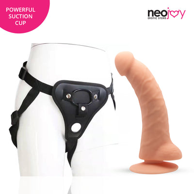 Neojoy - Curved Charmer Dildo With Strap-On Dong Harness - Flesh - 21.4cm - 8.4 inch