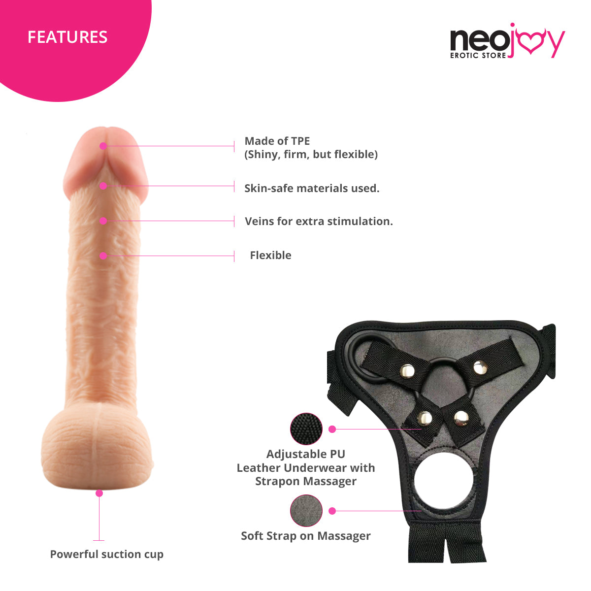 Neojoy Pink-dong Dildo With Strap-On - 11.8" Dong Harness Sex Toy