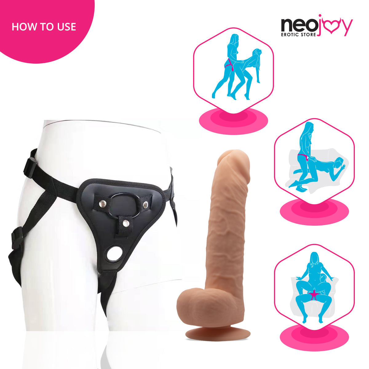 Neojoy - Banger Dildo With Strap-On Dong Harness - Flesh - 21.4cm - 8.4 inch