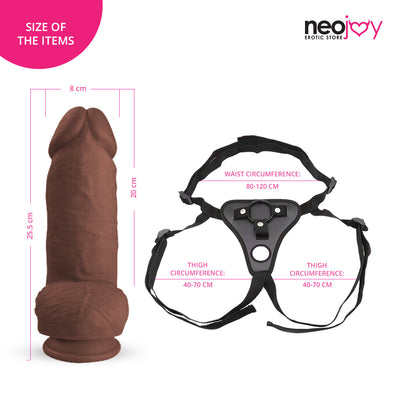 Neojoy Bigger Bad Boy Dildo With Strap-On - Dong Pegging Sex Toy - Brown - 25.5cm - 10 inch