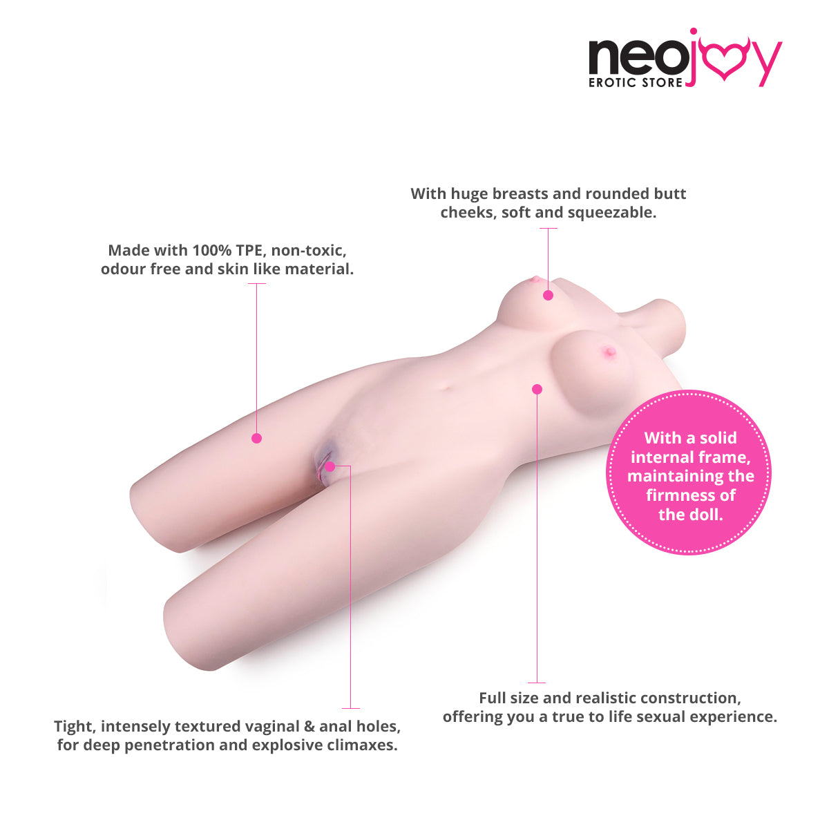 Neojoy - Big half body Sex Torso with Flexible Skeleton - Japenise White - 21.5Kg