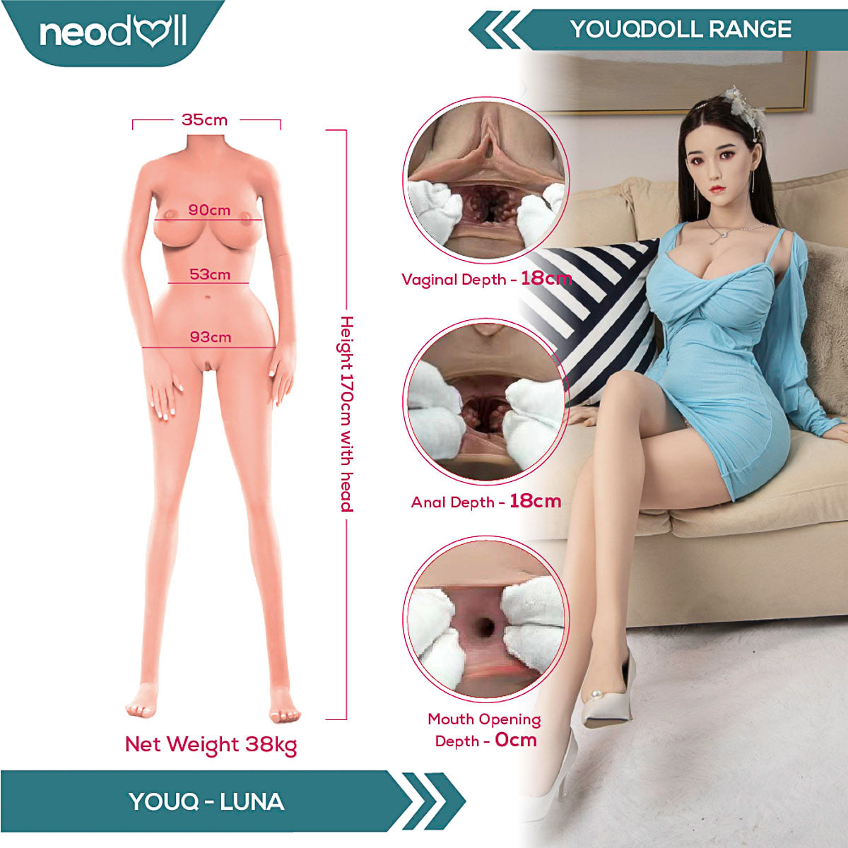 Youqdoll - Luna - Realistic Full Silicone Sex doll - 170cm - Natural
