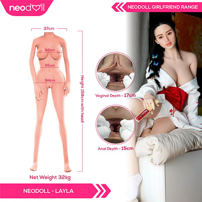 Silicone TPE Hybrid Sex Doll Layla | 158cm Height | Natural Skin | Shrug & Standing | Neodoll Girlfriend
