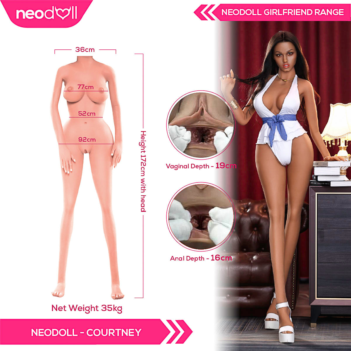 Neodoll Girlfriend Courtney - Silicone TPE Hybrid Sex Doll - 172cm - Implanted Hair - Tan
