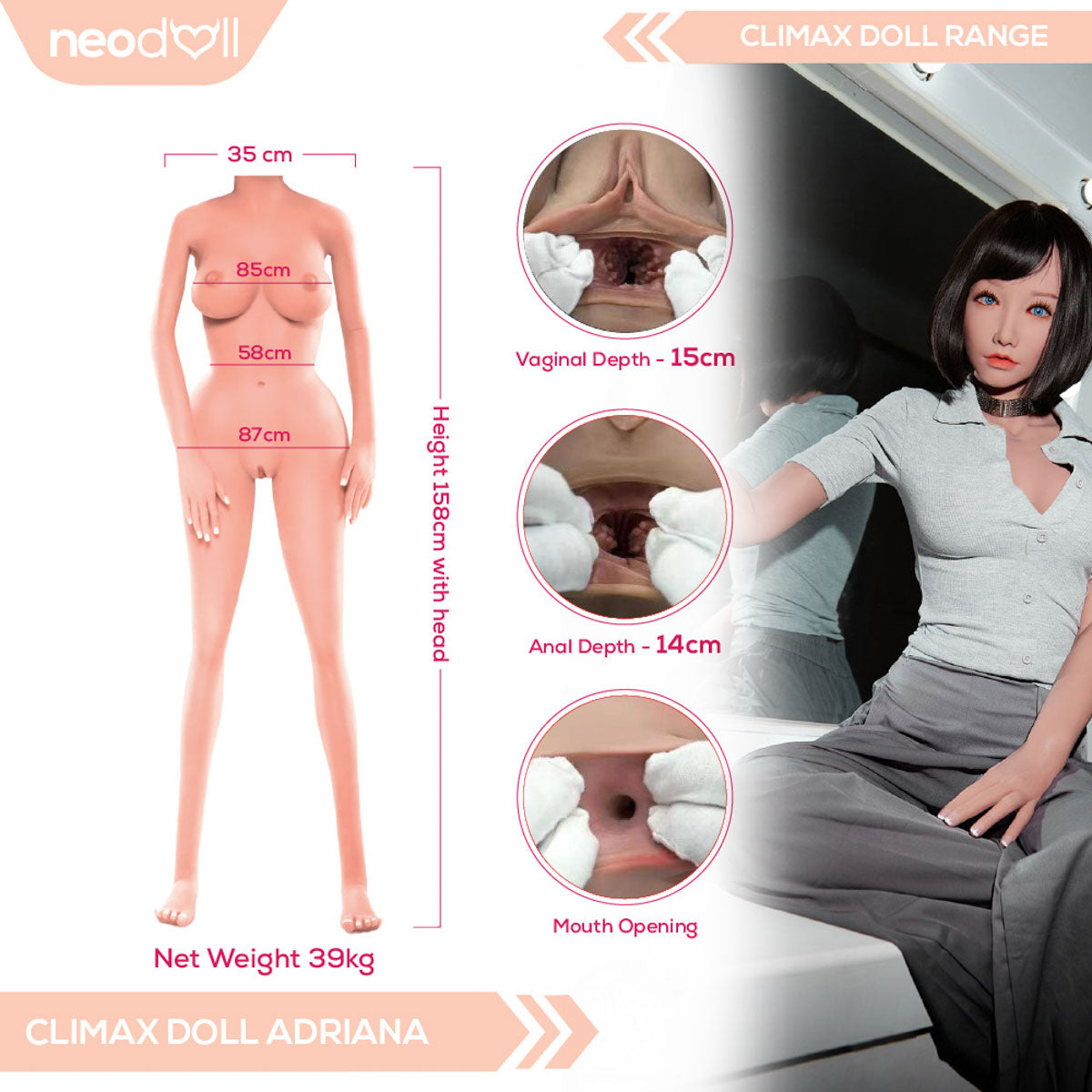 Climax Doll - Adriana - Realistic Sex Doll - Gel Breast - 158cm - Tan