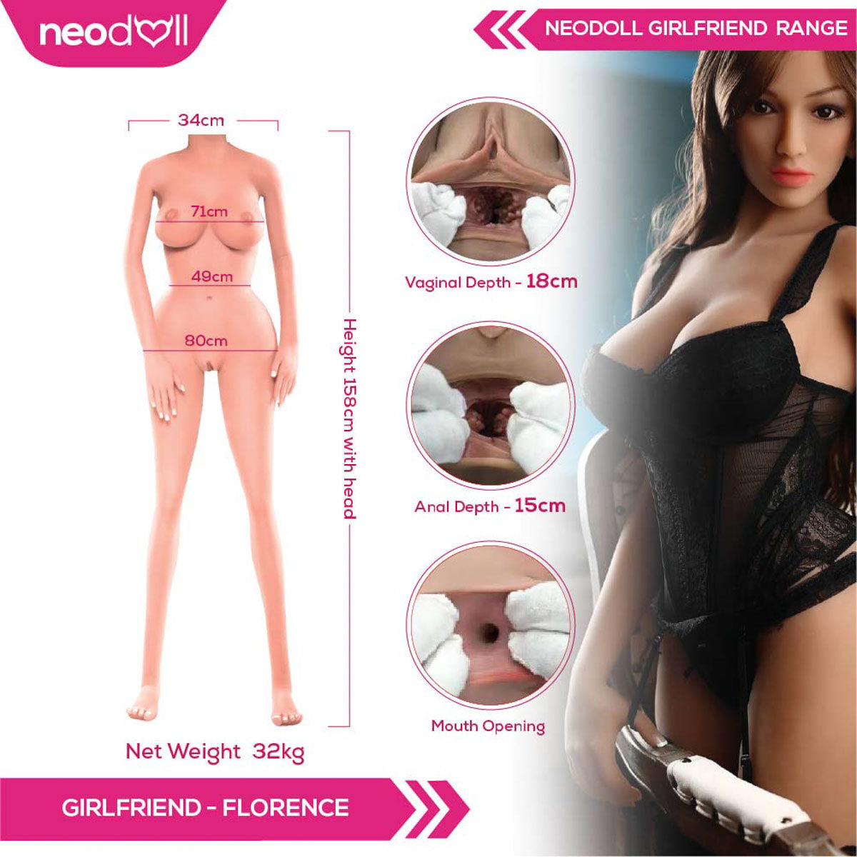 Neodoll Girlfriend Florence - Realistic Sex Doll - 158cm - Tan