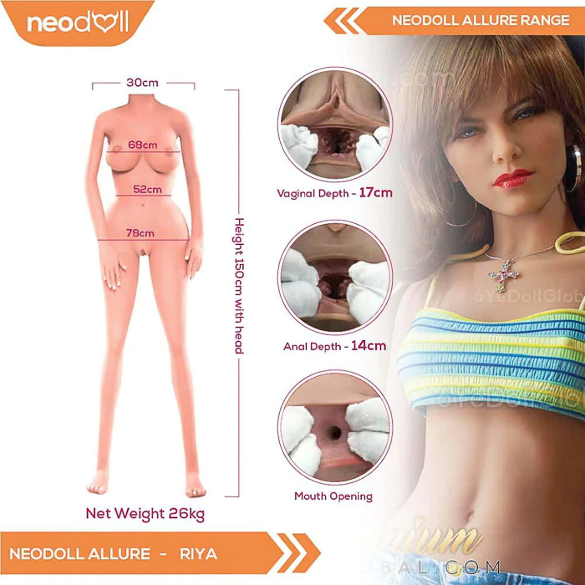 Neodoll Allure Riya - Realistic Sex Doll - 150cm - Tan