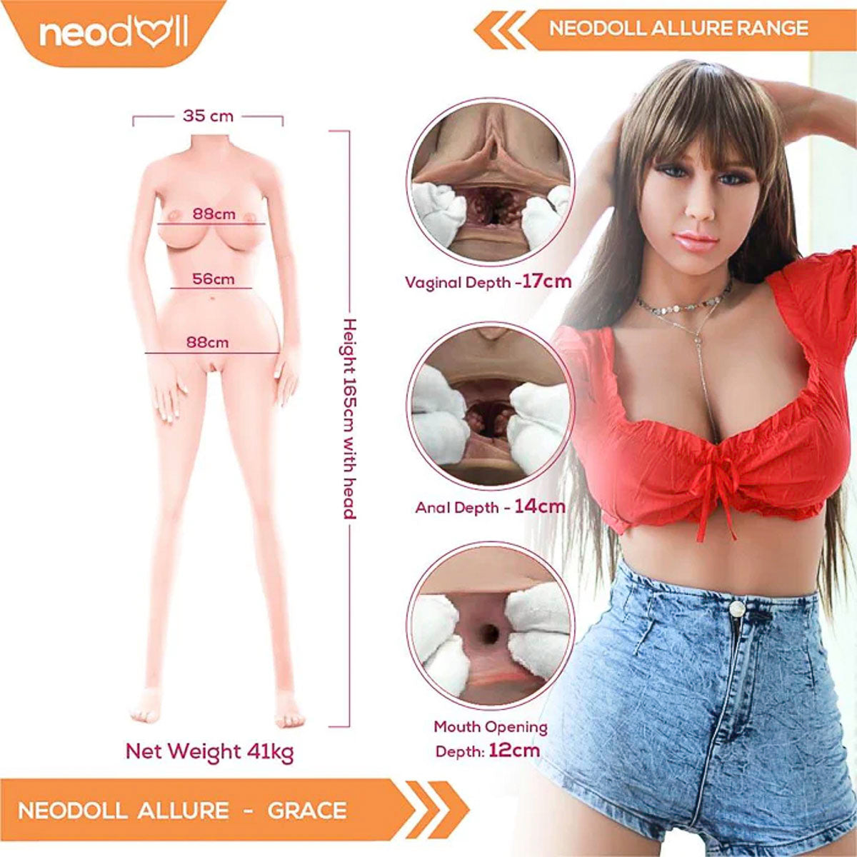Sex Doll Grace | 165cm Height | Natural Skin | Shrug & Standing | Neodoll Allure